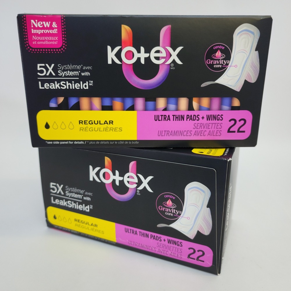 U by Kotex Ultra Thin Pads with Wings Regular Absorbency 22 Count 2 Pack